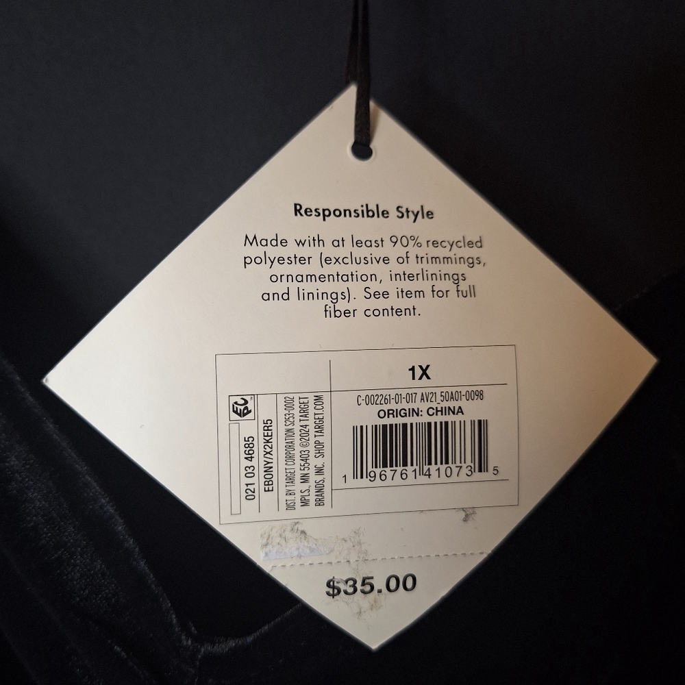 Ava & Viv Black Velvet Long Sleeve Sweetheart Neck With Pockets & Rose Dress 1X - Picture 6 of 8